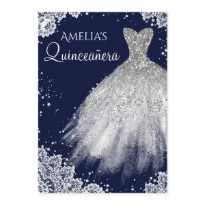 Sparkle Dress White Lace Navy Quinceanera Invite