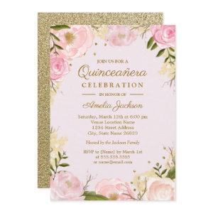 Sparkle Floral Gold Pink Quinceanera