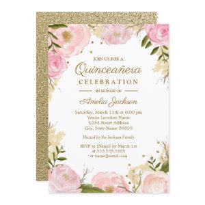 Sparkle Floral Pink Gold Quinceanera