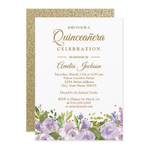Sparkle Floral Purple Gold Quinceanera