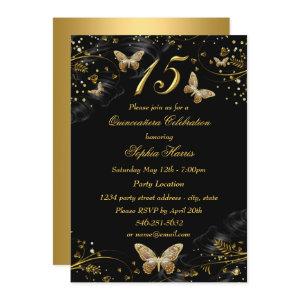 Sparkle Gold Black Butterfly Quinceanera Invite