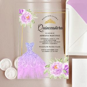 Sparkle Gown Lilac Purple Floral Gold Quinceanera Acrylic