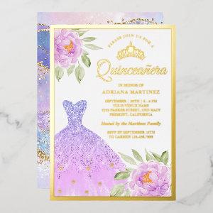 Sparkle Gown Lilac Purple Floral Quinceanera Gold Foil