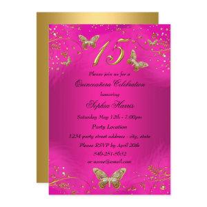 Sparkle Hot Pink & Gold Butterfly Quinceanera