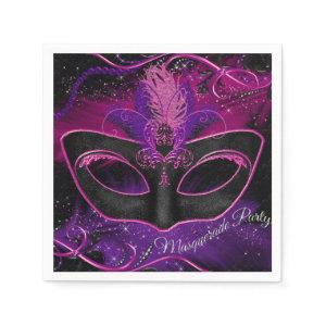 Sparkle Pink & Purple Mask Masquerade Party Napkin