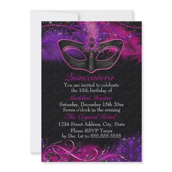 Sparkle Pink & Purple Mask Masquerade Quinceanera