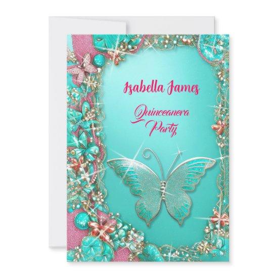 sparkle pink turquoise gold jewels Butterflies