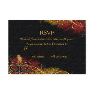 Sparkle Red & Gold Feather Mask Masquerade RSVP