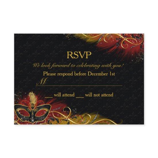 Sparkle Red & Gold Feather Mask Masquerade RSVP