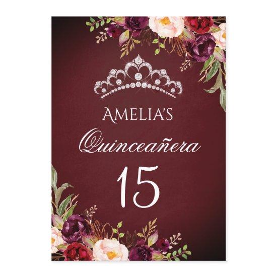 Sparkle Tiara Silver Burgundy Floral Quinceanera