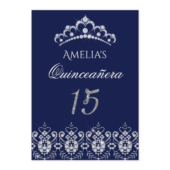 Sparkle Tiara Silver Navy Quinceanera