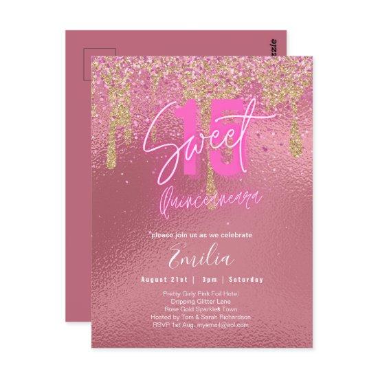 Sparkles Sweet16 Pretty Girly Pink 16th Birthday Postcard