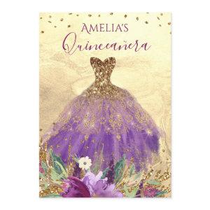 Sparkling Amethyst Dress Gold Quinceanera Invite