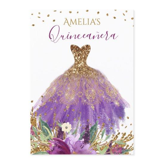 Sparkling Amethyst Dress Quinceanera Invite