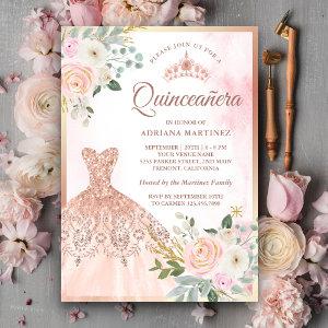 Sparkling Gown Blush Floral  Rose Gold Quinceanera
