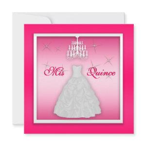 Sparkling Quinceanera Invite Hot Pink White