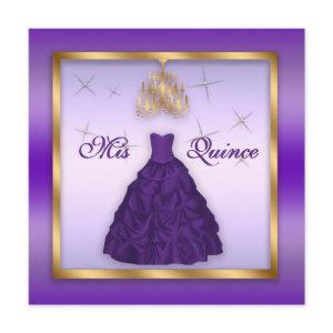 Sparkling Quinceanera Invite Purple Lavender Gold