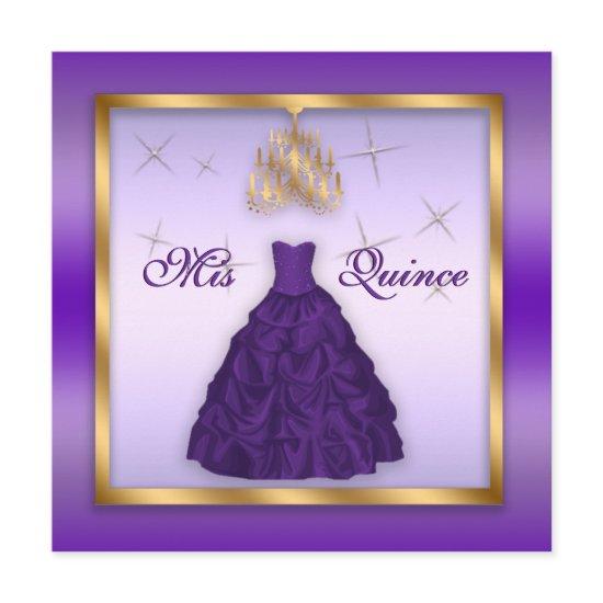 Sparkling Quinceanera Invite Purple Lavender Gold