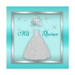 Sparkling Quinceanera Invite Teal Silver White