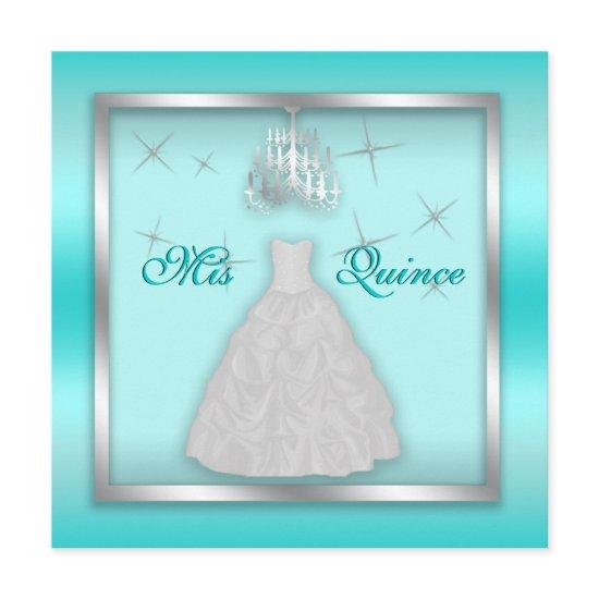 Sparkling Quinceanera Invite Teal Silver White