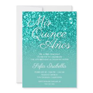 Sparkly Bokeh Teal Glitter Ombre Mis Quince Años