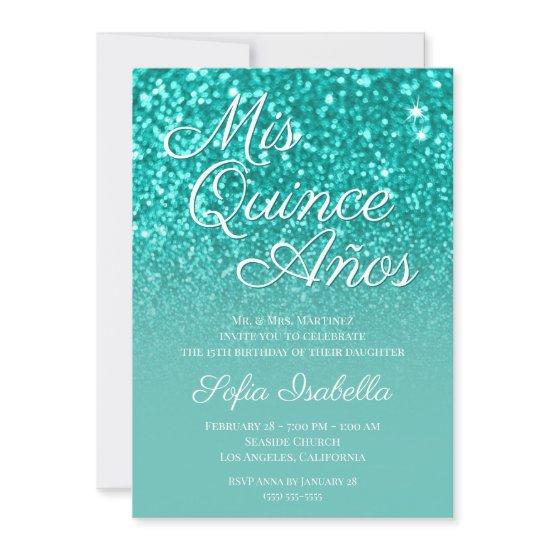 Sparkly Bokeh Teal Glitter Ombre Mis Quince Años