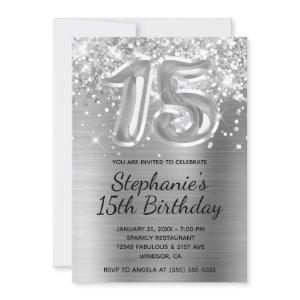 Sparkly Glitter Silver Balloon 15th Birthday