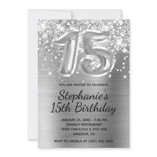 Sparkly Glitter Silver Balloon 15th Birthday