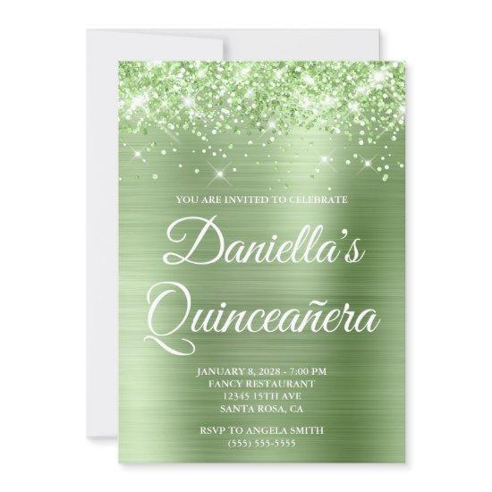 Sparkly Glittery Light Green Foil Quinceañera