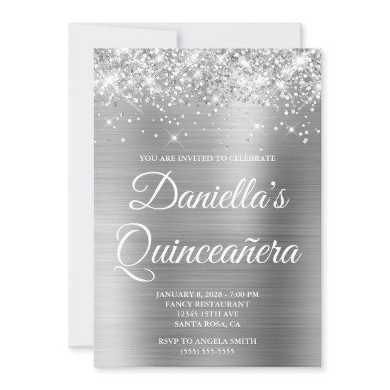 Sparkly Glittery Silver Foil Quinceañera