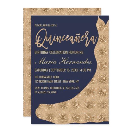 Sparkly Navy Gold Glitter Dress Quinceañera
