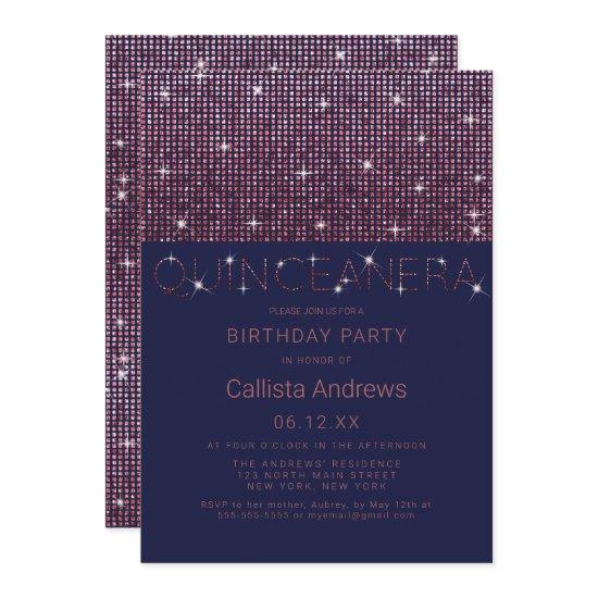 Sparkly Navy Pink Glitter Sequins Quinceañera