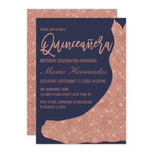 Sparkly Navy Rose Gold Glitter Dress Quinceañera