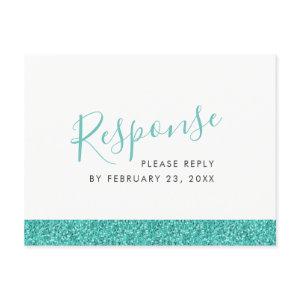 Sparkly Teal Blue RSVP Response POSTCARD