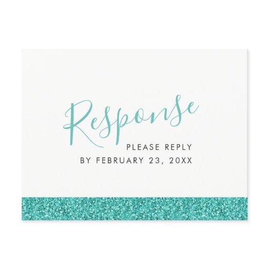 Sparkly Teal Blue RSVP Response POSTCARD
