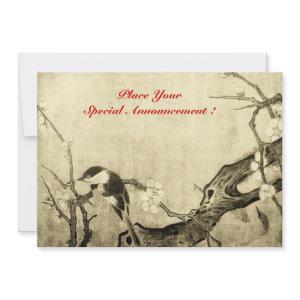 SPRING BIRD MONOGRAM ,brown sepia red Announcement