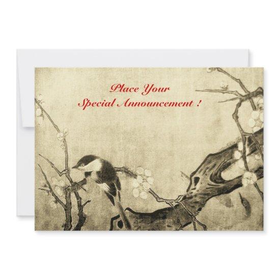 SPRING BIRD MONOGRAM ,brown sepia red Announcement
