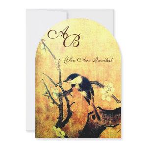 SPRING BIRD MONOGRAM ,Gold Yellow Brown