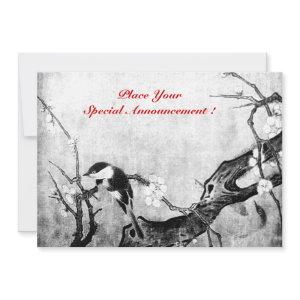 SPRING BIRD MONOGRAM, grey,black and white Announcement