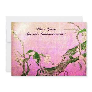 SPRING BIRD MONOGRAM pink brown violet Announcement