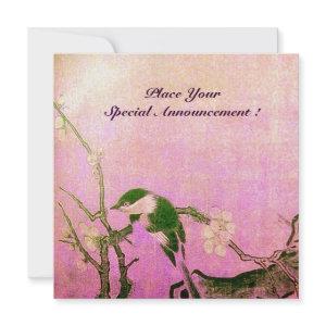 SPRING BIRD MONOGRAM pink brown violet Announcement