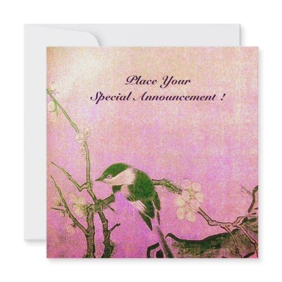 SPRING BIRD MONOGRAM pink brown violet Announcement