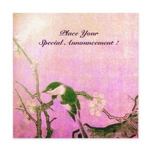 SPRING BIRD MONOGRAM Pink Fuchsia White Brown Announcement