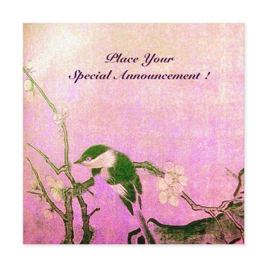 SPRING BIRD MONOGRAM Pink Fuchsia White Brown Announcement