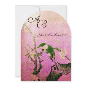 SPRING BIRD MONOGRAM Pink Fuchsia White Brown