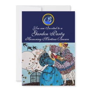 SPRING BIRDS GARDEN PARTY ,SAPPHIRE GEM MONOGRAM