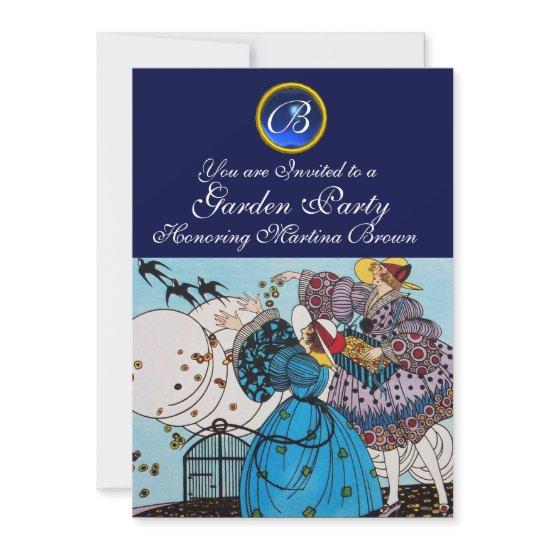 SPRING BIRDS GARDEN PARTY ,SAPPHIRE GEM MONOGRAM