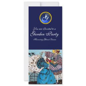 SPRING BIRDS GARDEN PARTY ,SAPPHIRE GEM MONOGRAM