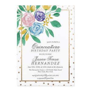 Spring Floral Gold Confetti Watercolor Quinceañera