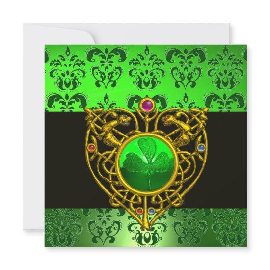 ST. PATRICK'S CELTIC HEART Green Damask Monogram